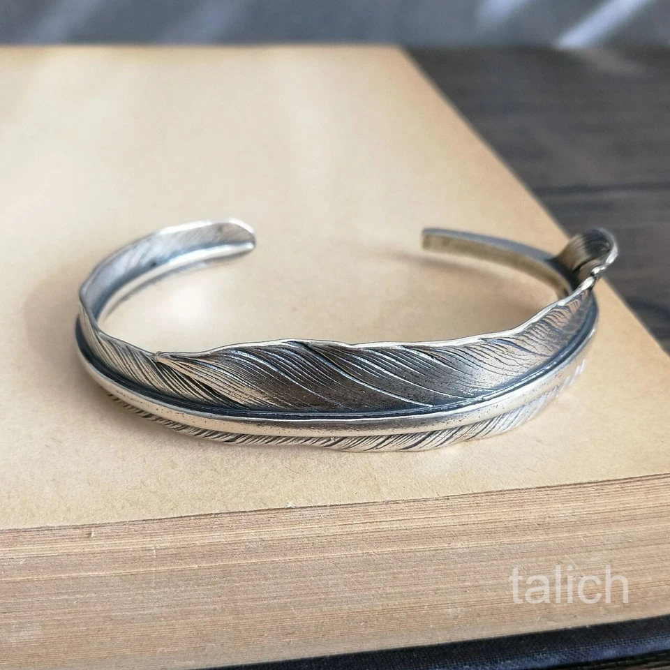 Brazalete de plumas de plata de ley 925 maciza ajustable detalles finos únicos Foto 4 de 4