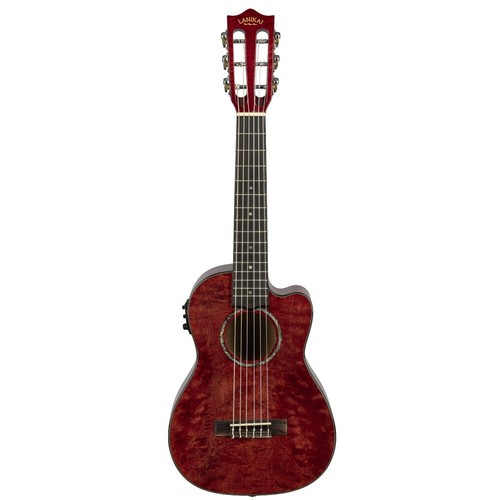Lanikai QM-RDCEG Red Quilted Maple Acoustic Electric Guitelele w/ Case - Picture 4 of 4