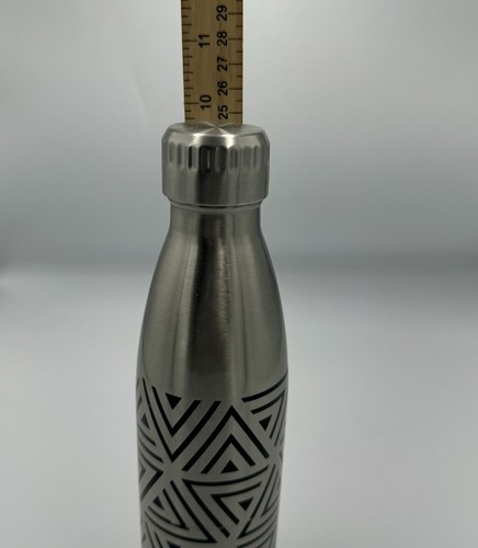 Water Bottle Stainless Steel Insulated Leak-Proof Silver Tone Geographic Design - Picture 8 of 9