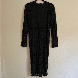 caris black long sleeve lace bodycon dress