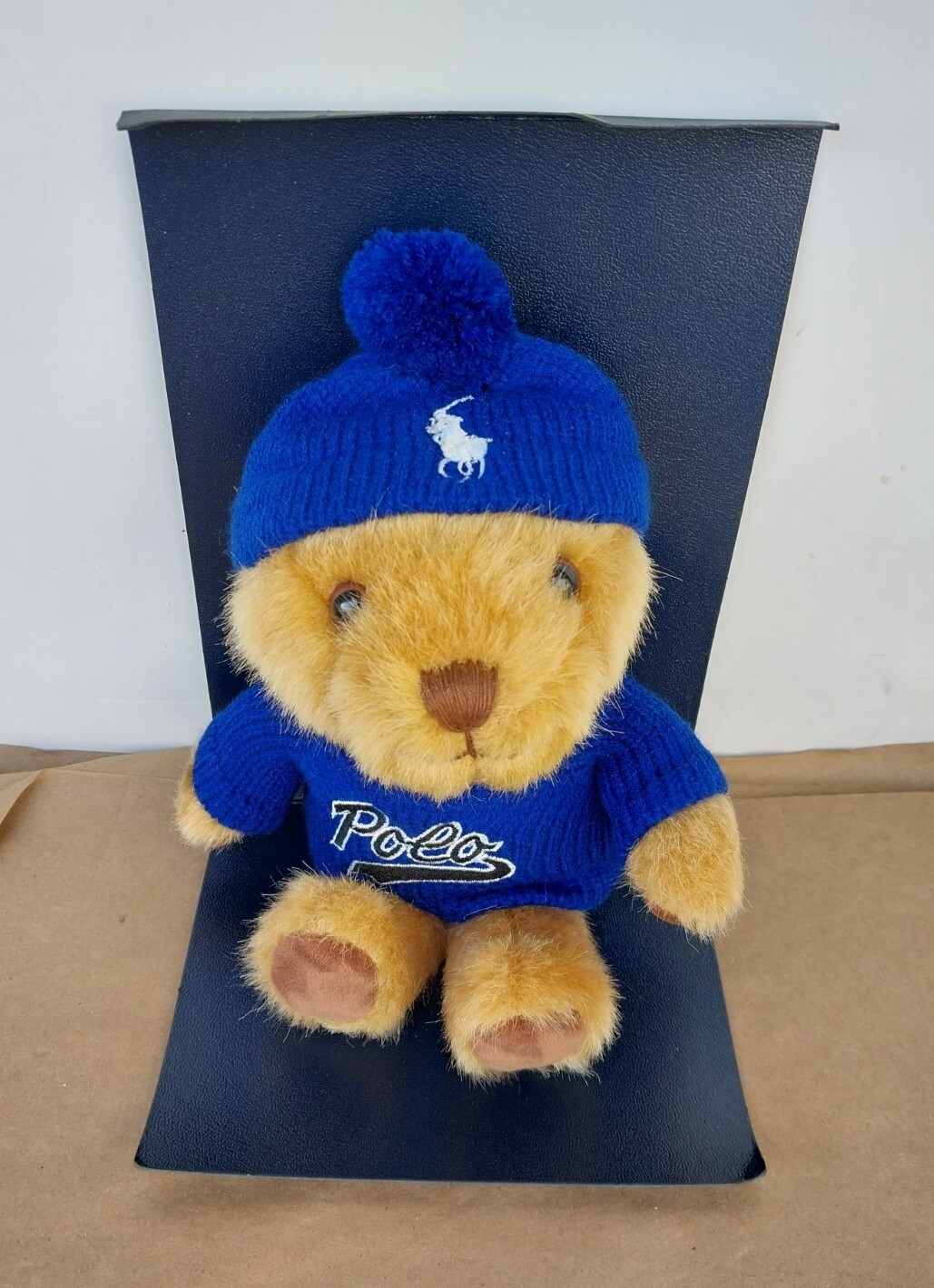 Ralph Lauren Polo Orso Peluche Maglione Blu Logo Pony Cappello Inverno Imbottito Animale