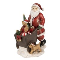 Clayre & Eef Figur Weihnachtsmann Mit Schubkarre Polyresin Weihnachtsdekoration
