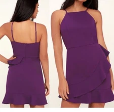 Lulu's Dress Women's Size XS Great Things Purple Ruffled Sleeveless Bodycon