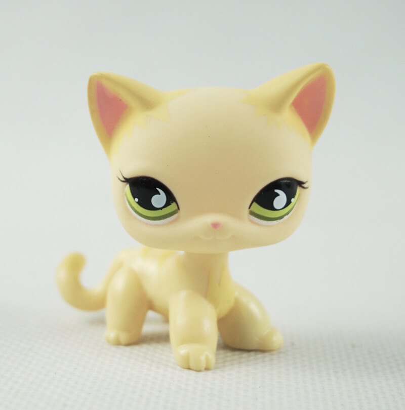 Mini Pet Shop Toys Green Eyes Toy Short Hair Cat Gift Cream Yellow LPS #733