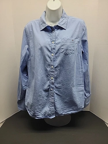 Tommy Hilfiger Shirt Womens Medium Blue Casual Button Up Long Sleeve Large