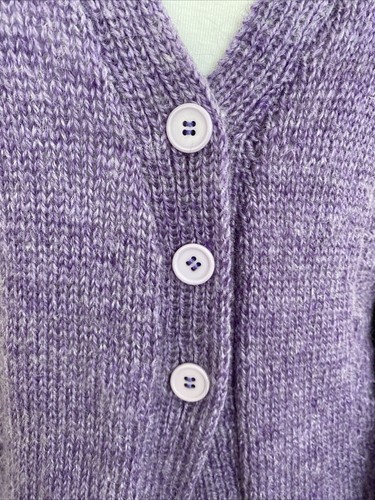 14-16 / L-XL Hand Knitted Cardigan Purple Acrylic Cable Balloon Sleeve - Picture 3 of 6