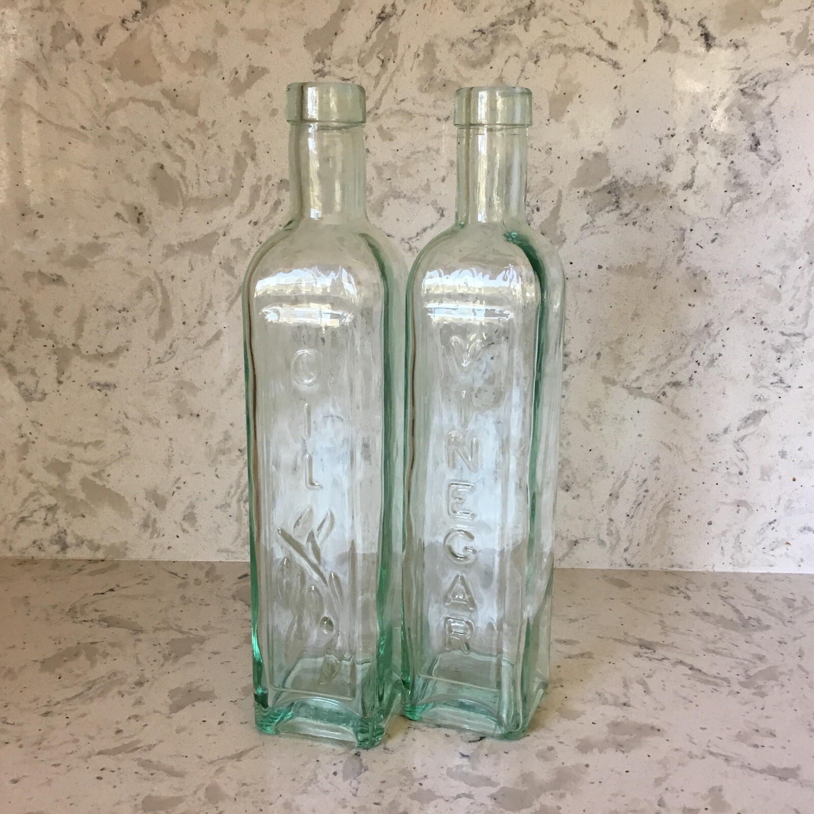 SVE Recycled Glass Bottles Italy OIL & Vinegar Set of TWO 10.5" Tall eBay