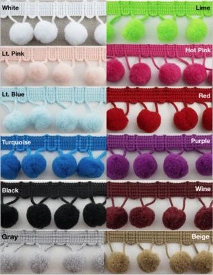 BBTRIMSANDRIBBON 5/8" Pom Pom Poly Ball Fringe - MADE IN USA - 12 Continuous Yards - Many Colors!