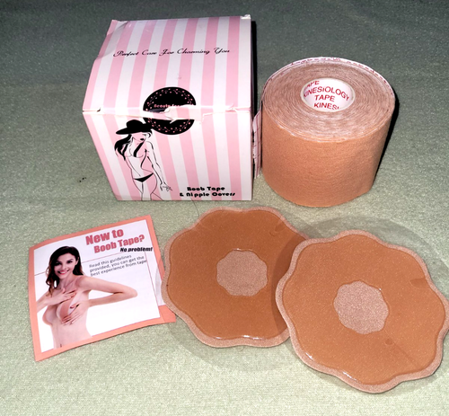 Boob Tape for Breast Lift with Nipple Covers, Beige (Brand New, Open) E Cup Lg