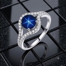 Vintage Blue Star Sapphire Ring, Zerconia Silver Handmade Heavy Signet Ring
