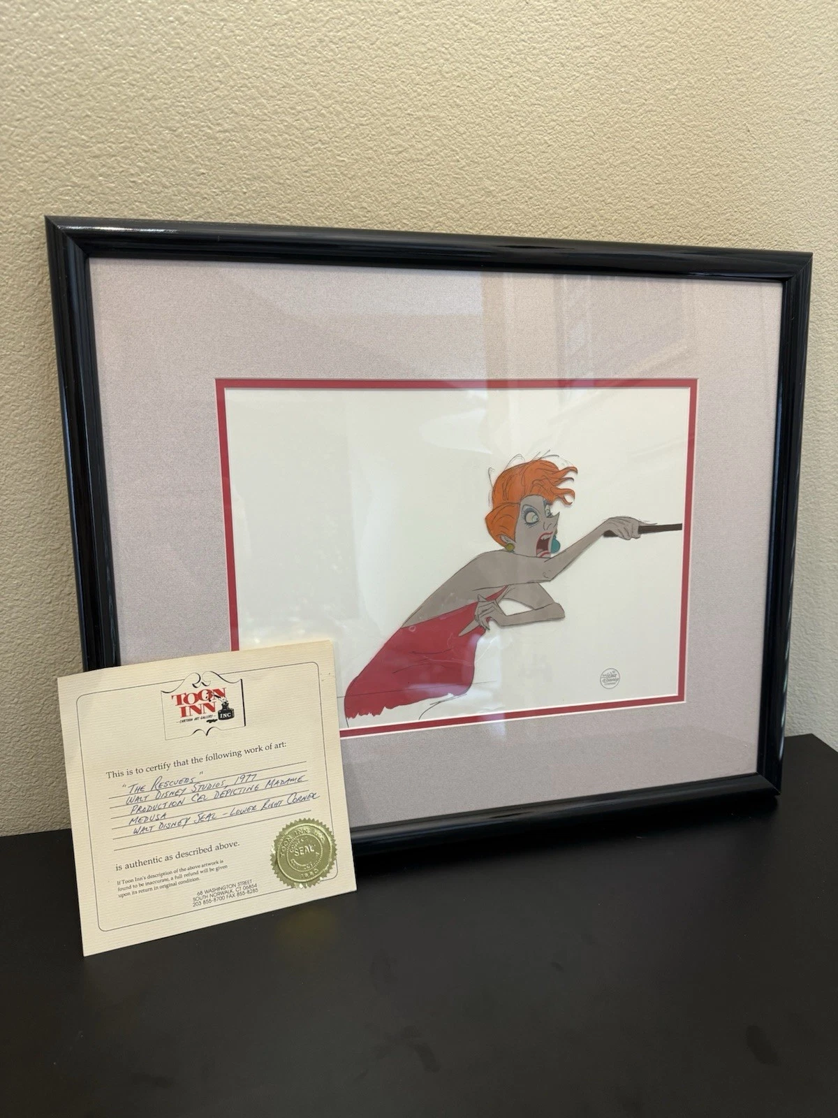 Disney The Rescuers Production Cel Framed Madame Medusa 21” x 15” COA