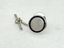 Vintage 14k Lucien Piccard Tie Tack Pin Solid White Gold Blue Sapphire