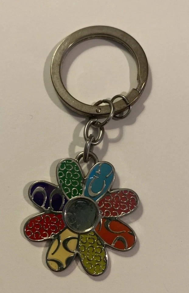 COACH Colorful Signature Daisy Flower Charm Keychain
