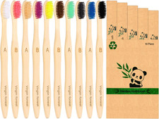 Bamboo Toothbrushes 10 Pack, Biodegradable Compostable Soft Toothbrush, Natural