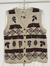 Vintage Northern Reflections Beige Fair Isle Leaf Pattern Sweater Vest, Size L