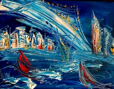 BLUE NEW YORK    Modern Abstract   Original Oil Painting  IMPRESSIONIST