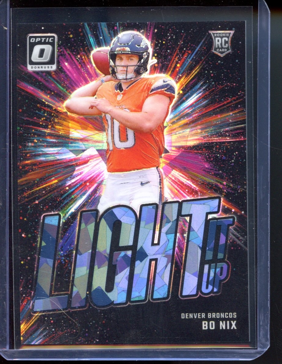 2024 Panini Donruss Optic Bo Nix - Light it Up - Black Pandora Prizm RC /25
