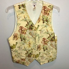 Susan Bristol Floral Vest Women’s Sz 16 Yellow 90s 80s Cottage Grandma Core Vtg