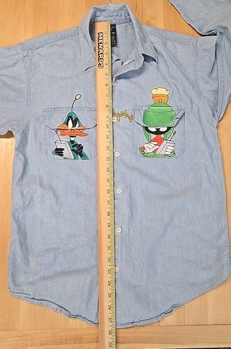 VTG Warner Bros Mens Size XS Embroidered Flip Pockets Daffy Marvin Zap Poof - Picture 8 of 11