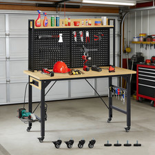 48''Adjustable Workbench Heavy Duty W/Pegboard  and  Wheels for Garage Workshop