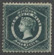 Stamp Scott #56 SG #233a 5d Queen Victoria Dark Green New South Wales 1860