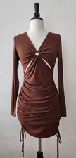 Urban Outfitters Dress New Size Medium Brown Cut Out Ruched Sides Long Sleeve