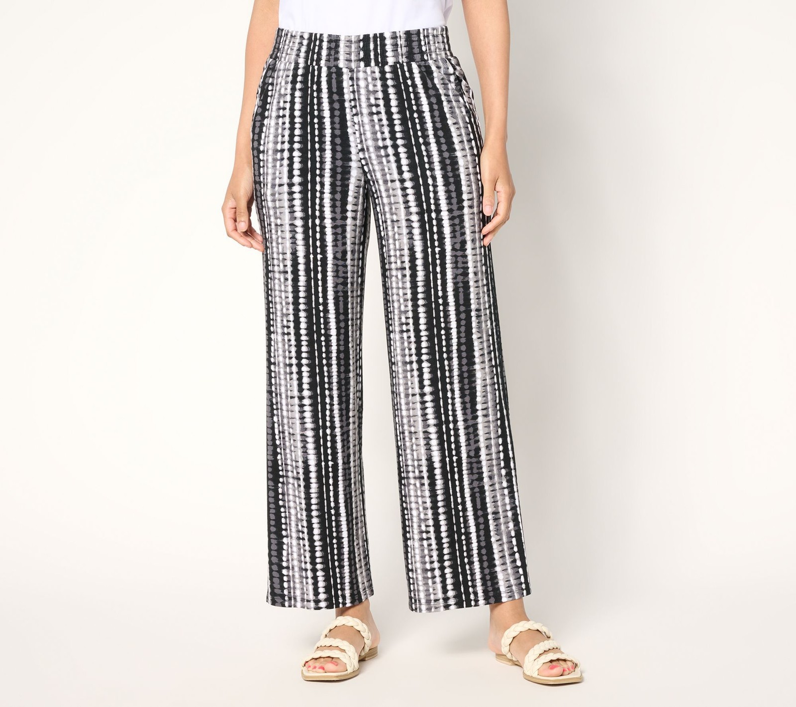 Susan Graver Women's Pants Sz XL Soleil Knit Printed Ankle Pant Black A685289