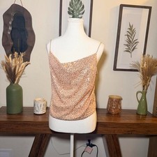 Gold Sequin Pointed Hem Cami Tank Top Party Going Out Y2K Medium