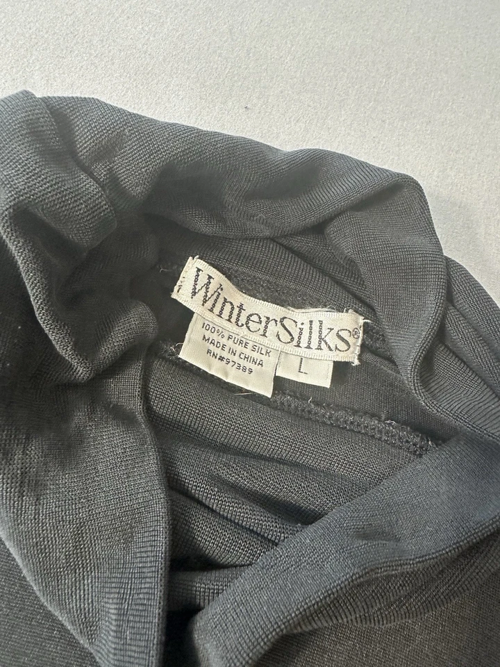 Y2K Wintersilks Long Sleeve Silk Turtleneck Lightweight Layer Top L Black Sheer - Image 4 of 4