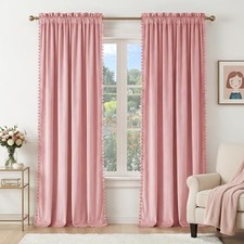 Blush Pink Velvet Curtains 52"W x 84"L Pack of 2 3 - Pom Pom - Blush Pink