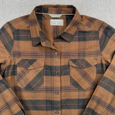 Simms Fishing Flannel Button Shirt Womens Medium Brown Black Pink Outdoor Soft