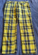 Elwood Pants 38x29 Yellow/Black Checked 5 Pocket Zipper Preowned Exc
