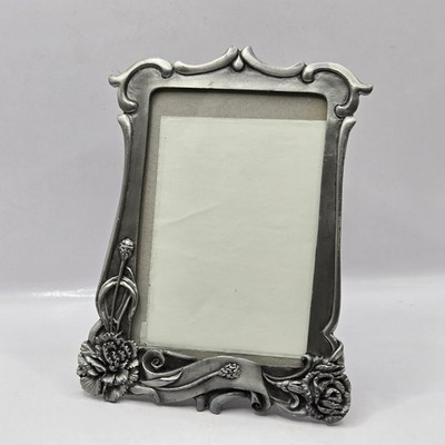 Vintage Roses Flower Frame 3D Antiqued Pewter Tone Cottage Core 3.5x5 Taiwan 