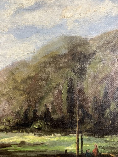 Öl auf Leinwand Französische Schule des 19. Jahrhunderts Seenlandschaft Monogramm datiert 1884 - Bild 11 von 13