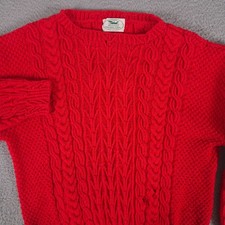 Blarney Woollen Mills Sweater Womens Medium Red Wool Cable Chunky Fisherman Aran
