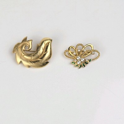 Vintage Broschen Blattgold gebürstet Jugendstil von Krawattenständer und Daxon