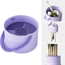 New Makeup Brush Cleaner Bowl Rack 3 in 1, Silicone Cleaning Tool with Drying Ho