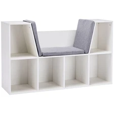 6 Cubby Kids Bookcase with Reading Nook Storage Organizer Bedroom Living Room