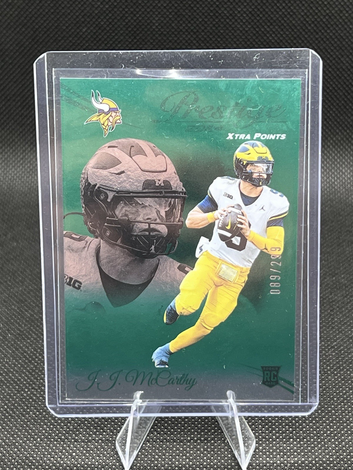 2024 Panini Prestige J.J. McCarthy /299 Xtra Points Green Rookie #311 Vikings