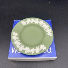 Vintage Wedgwood Jasperware Sage Green Ashtray, Round, Small, White, Dish W/ Box