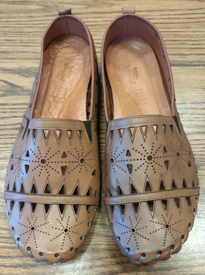 Mujer Spring Step Fusaro Camel Marrón Cuero Mocasín Soporte Arco Cómodo Pisos Foto 2 de 4
