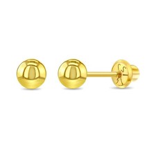 14k Yellow Gold Classic 3,4,5,6mm Ball Screw Back Earrings for Babies, Toddle...
