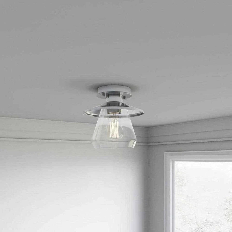 Northmoore 1 luz níquel cepillado y vidrio montaje semi-al ras vintage Foto 4 de 4