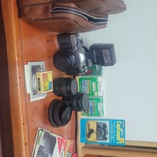 Canon AE-1 SLR Film Camera Black Silver with Lenses, Flash, Manuals, Bag