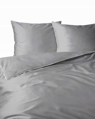 Satin Bed Linen 180x200 Light Grey with Piping Mako Satin 62