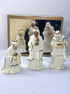 Vintage BON TON Jade Porcelain 3 pc NATIVITY SET 3 Kings Wisemen Figures