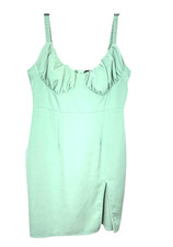 Pretty Little Thing dress size 12 green sheath milkmaid coquette sexy vamp