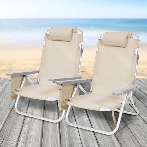 Coppia Spiaggine Lettini Prendisole Pieghevoli Reclinabili Giardino Mare - Foto 2 di 7