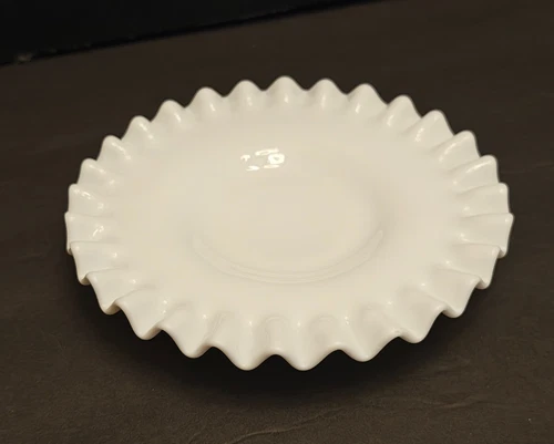 VINTAGE FENTON WHITE MILK GLASS HOBNAIL SAUCER RUFFLED EDGES  6" ROUND