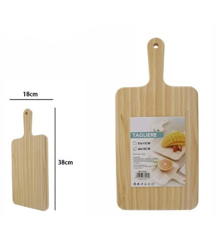 TAGLIERE RETTENGOLARE IN LEGNO AFFETTA PANE SALUMI CARNE CON MANICO 38X18CM 7419 - Foto 1 di 1